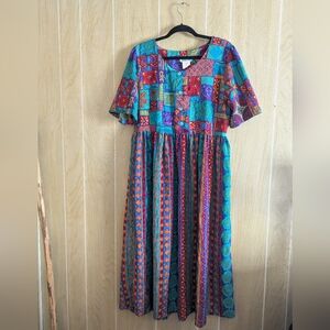 VTG 90's Mark Fore & Strike Maxi Dress Medium Colorful Short Sleeve Button Front
